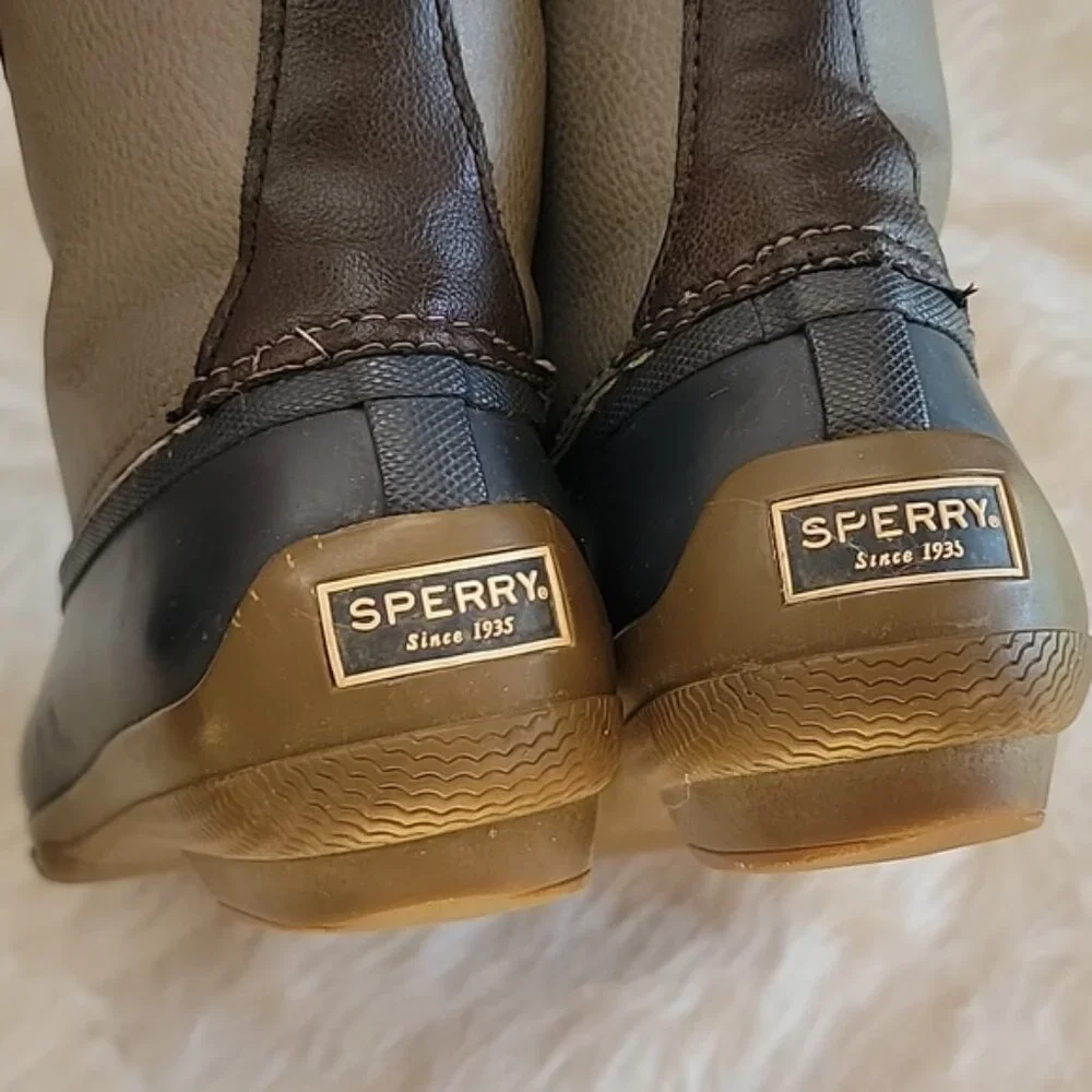 SPERRY Saltwater Blue Gray Lace Up Side Zip Preppy Waterproof Rain Duck Boots‎ 7